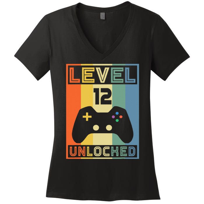 Level 12 Unlocked Video Gamer 12th Birthday Gaming Gift Women's V-Neck T-Shirt