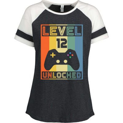 Level 12 Unlocked Video Gamer 12th Birthday Gaming Gift Enza Ladies Jersey Colorblock Tee