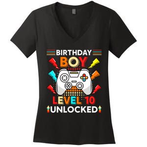 Level 10 Unlocked Video Gamer 10th Birthday Gamer Women's V-Neck T-Shirt