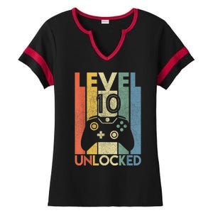 Level 10 Unlocked Shirt Funny Video Gamer 10th Birthday Gift Ladies Halftime Notch Neck Tee