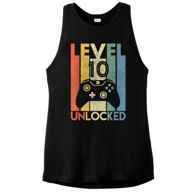 Level 10 Unlocked Shirt Funny Video Gamer 10th Birthday Gift Ladies PosiCharge Tri-Blend Wicking Tank