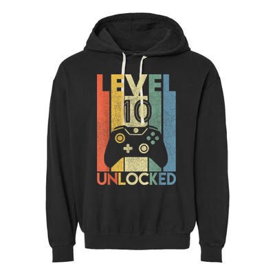 Level 10 Unlocked Shirt Funny Video Gamer 10th Birthday Gift Garment-Dyed Fleece Hoodie