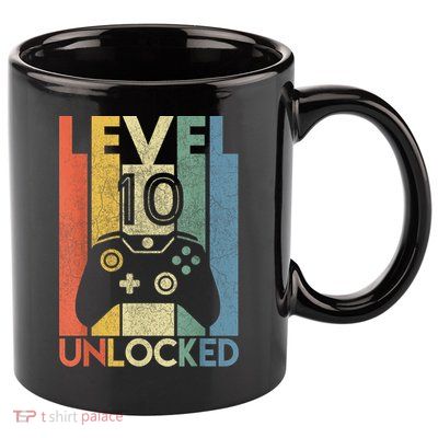 Level 10 Unlocked Shirt Funny Video Gamer 10th Birthday Gift 11oz C Handle Ceramic Mug