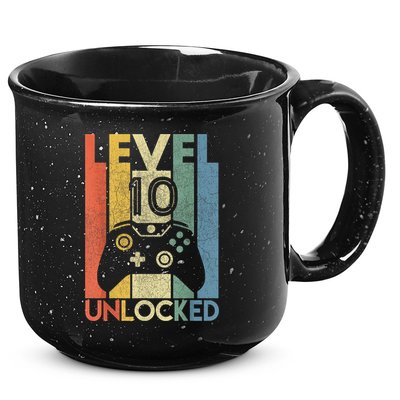 Level 10 Unlocked Shirt Funny Video Gamer 10th Birthday Gift 15oz Campfire Ceramic Mug