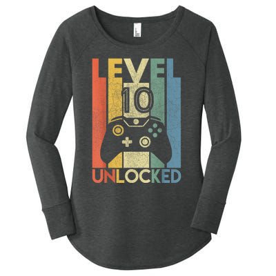 Level 10 Unlocked Shirt Funny Video Gamer 10th Birthday Gift Women's Perfect Tri Tunic Long Sleeve Shirt