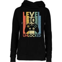 Level 10 Unlocked Shirt Funny Video Gamer 10th Birthday Gift Womens Funnel Neck Pullover Hood