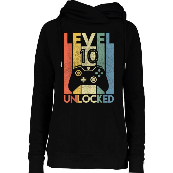 Level 10 Unlocked Shirt Funny Video Gamer 10th Birthday Gift Womens Funnel Neck Pullover Hood