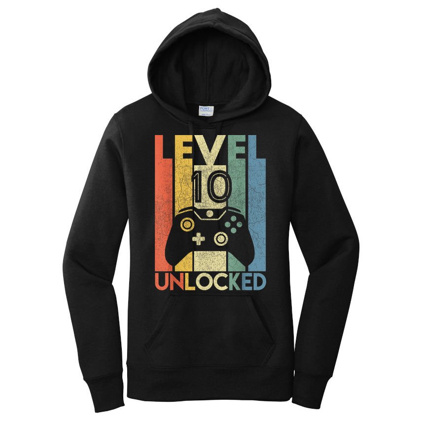 Level 10 Unlocked Shirt Funny Video Gamer 10th Birthday Gift Women's Pullover Hoodie