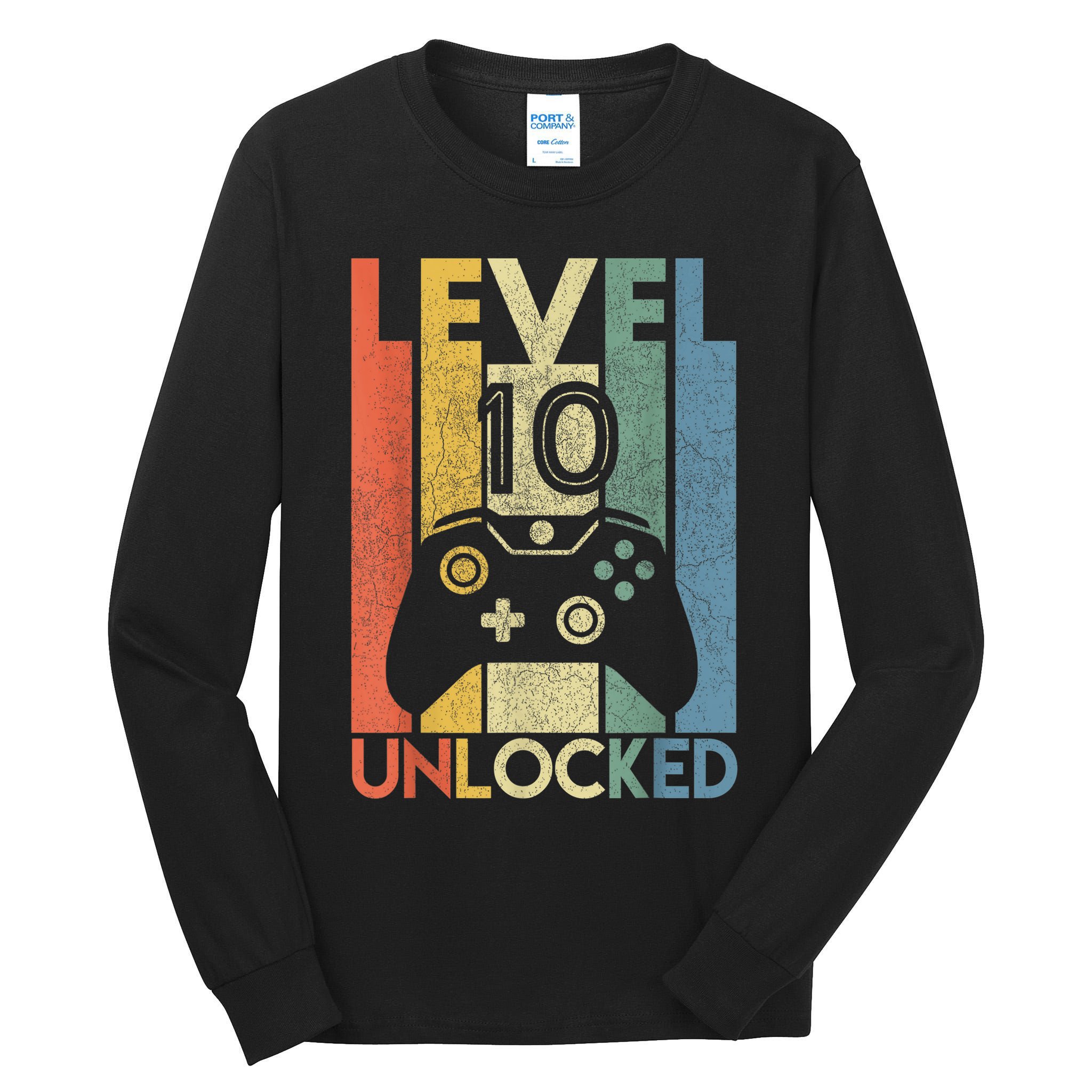 Level 10 Unlocked Shirt Funny Video Gamer 10th Birthday Gift Tall Long Sleeve T-Shirt