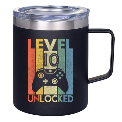 Level 10 Unlocked Shirt Funny Video Gamer 10th Birthday Gift 12oz Stainless Steel Coffee Mug