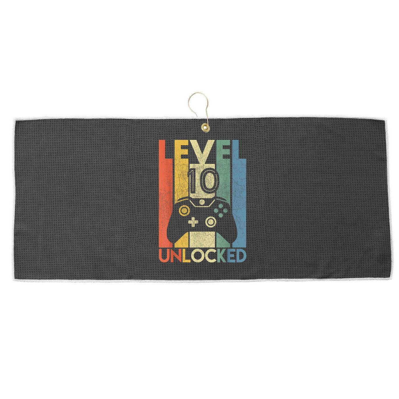 Level 10 Unlocked Shirt Funny Video Gamer 10th Birthday Gift Large Microfiber Waffle Golf Towel