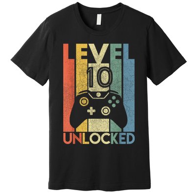 Level 10 Unlocked Shirt Funny Video Gamer 10th Birthday Gift Premium T-Shirt
