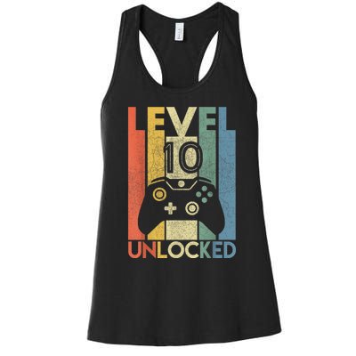 Level 10 Unlocked Shirt Funny Video Gamer 10th Birthday Gift Women's Racerback Tank