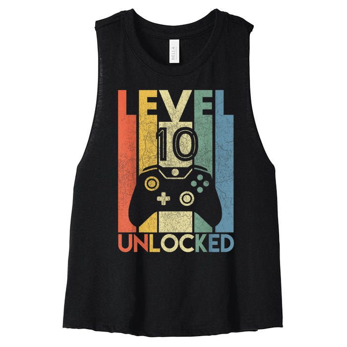 Level 10 Unlocked Shirt Funny Video Gamer 10th Birthday Gift Women's Racerback Cropped Tank