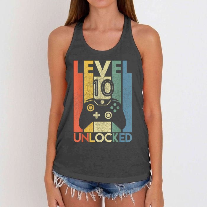 Level 10 Unlocked Shirt Funny Video Gamer 10th Birthday Gift Women's Knotted Racerback Tank