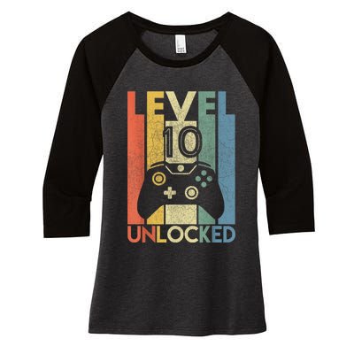 Level 10 Unlocked Shirt Funny Video Gamer 10th Birthday Gift Women's Tri-Blend 3/4-Sleeve Raglan Shirt