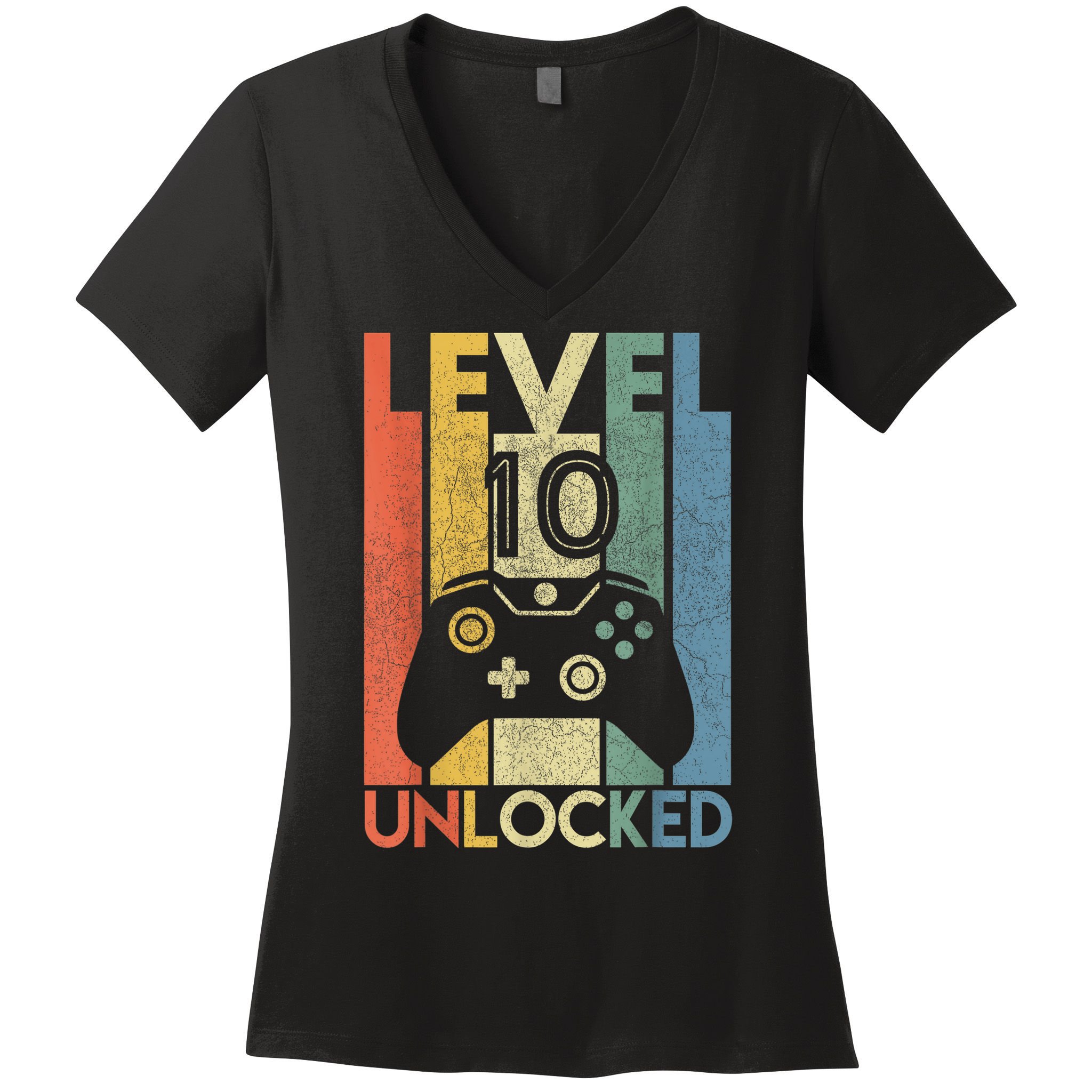 Level 10 Unlocked Shirt Funny Video Gamer 10th Birthday Gift Women's V-Neck T-Shirt