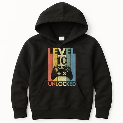 Level 10 Unlocked Shirt Funny Video Gamer 10th Birthday Gift Kids Hoodie