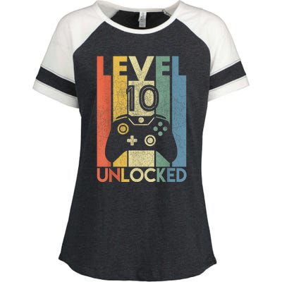 Level 10 Unlocked Shirt Funny Video Gamer 10th Birthday Gift Enza Ladies Jersey Colorblock Tee