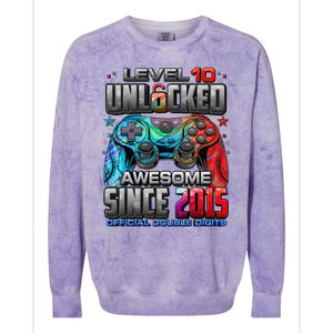 Level 10 Unlocked Awesome Since 2015 10th Birthday Gaming Gift Colorblast Crewneck Sweatshirt