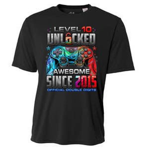 Level 10 Unlocked Awesome Since 2015 10th Birthday Gaming Gift Cooling Performance Crew T-Shirt