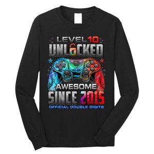 Level 10 Unlocked Awesome Since 2015 10th Birthday Gaming Gift Long Sleeve Shirt