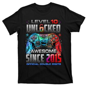 Level 10 Unlocked Awesome Since 2015 10th Birthday Gaming Gift T-Shirt