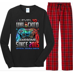 Level 10 Unlocked Awesome Since 2015 10th Birthday Gaming Gift Long Sleeve Pajama Set