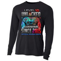 Level 10 Unlocked Awesome Since 2015 10th Birthday Gaming Gift Cooling Performance Long Sleeve Crew