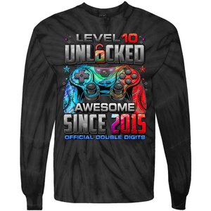 Level 10 Unlocked Awesome Since 2015 10th Birthday Gaming Gift Tie-Dye Long Sleeve Shirt