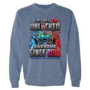 Level 10 Unlocked Awesome Since 2015 10th Birthday Gaming Gift Garment-Dyed Sweatshirt