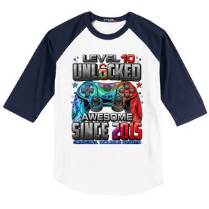 Level 10 Unlocked Awesome Since 2015 10th Birthday Gaming Gift Baseball Sleeve Shirt