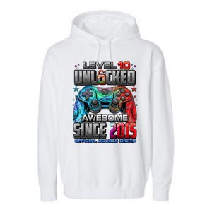 Level 10 Unlocked Awesome Since 2015 10th Birthday Gaming Gift Garment-Dyed Fleece Hoodie