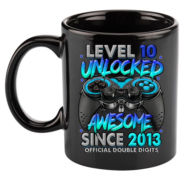 Level 10 Unlocked Awesome Since 2013 10th Birthday Gaming 11oz C Handle Ceramic Mug