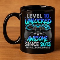 Level 10 Unlocked Awesome Since 2013 10th Birthday Gaming 11oz C Handle Ceramic Mug