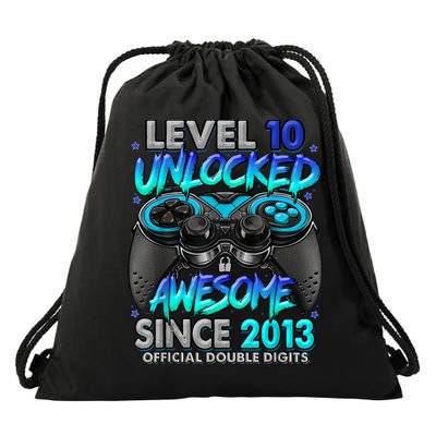 Level 10 Unlocked Awesome Since 2013 10th Birthday Gaming Drawstring Bag