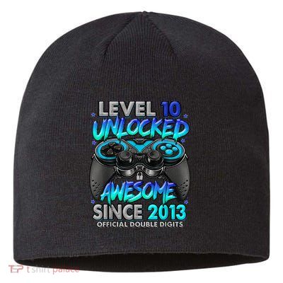 Level 10 Unlocked Awesome Since 2013 10th Birthday Gaming Sustainable Beanie