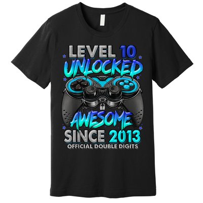 Level 10 Unlocked Awesome Since 2013 10th Birthday Gaming Premium T-Shirt
