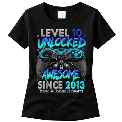 Level 10 Unlocked Awesome Since 2013 10th Birthday Gaming Womens T-Shirt