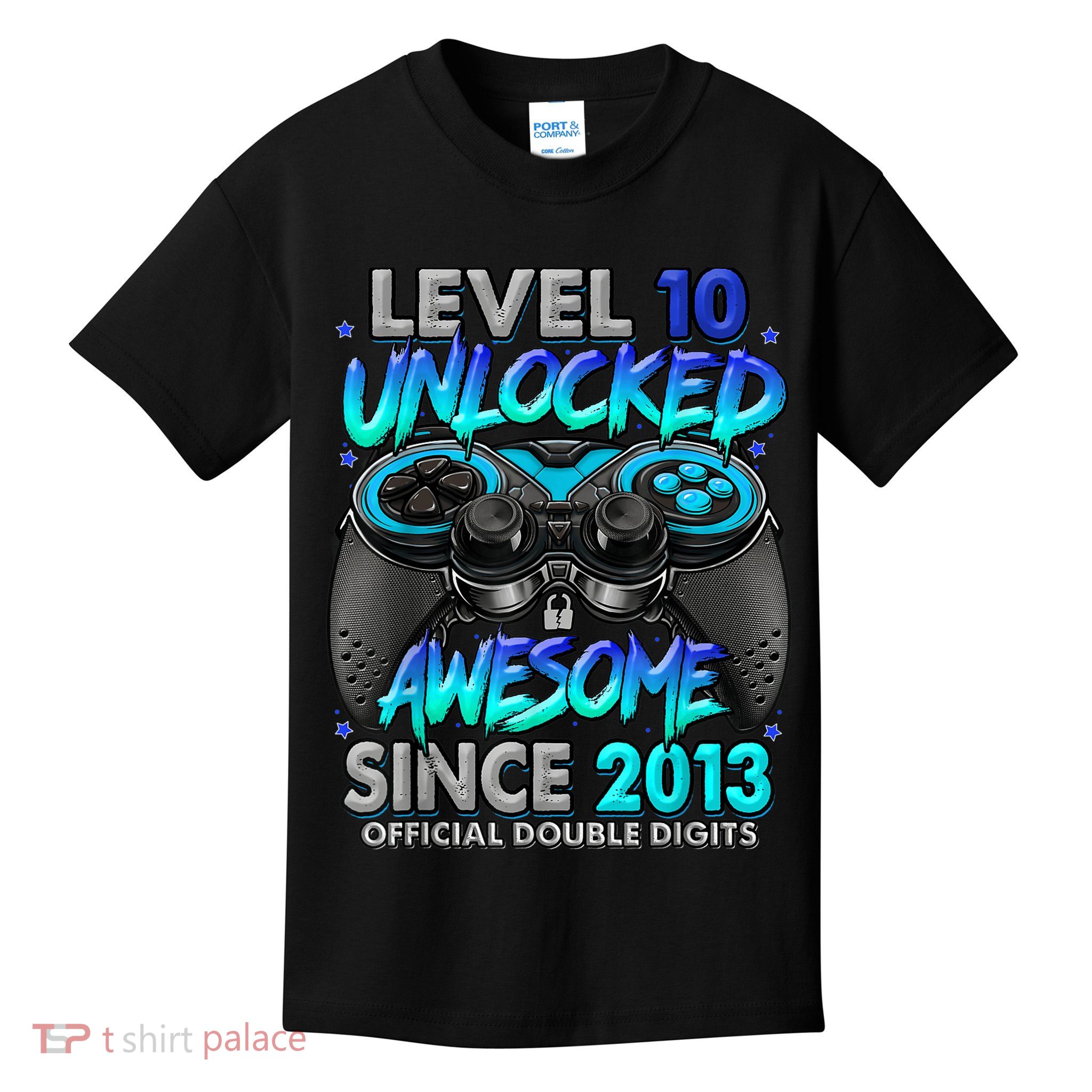 Level 10 Unlocked Awesome Since 2013 10th Birthday Gaming Kids T-Shirt
