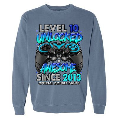Level 10 Unlocked Awesome Since 2013 10th Birthday Gaming Garment-Dyed Sweatshirt
