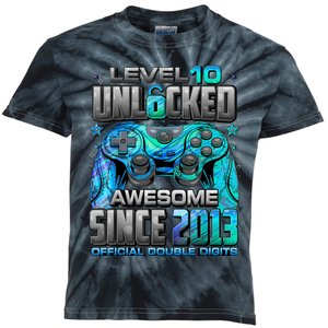 Level 10 Unlocked Awesome Since 2013 10th Birthday Gaming Kids Tie-Dye T-Shirt