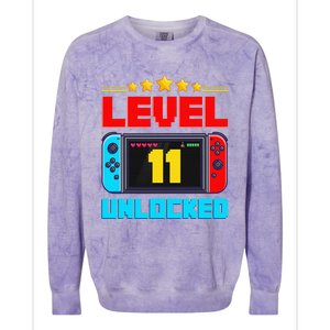 Level 11 unlocked Gamer 11th Birthday Gift Video Game lovers Colorblast Crewneck Sweatshirt