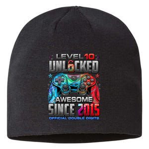 Level 10 Unlocked Awesome Since 2015 10th Birthday Gaming Sustainable Beanie