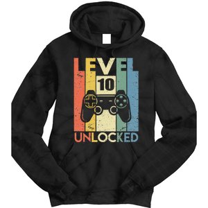 Level 10 Unlocked Funny Video Gamer 10th Birthday Gift Cute Tie Dye Hoodie