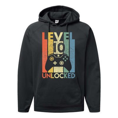 Level 10 Unlocked Funny Video Gamer 10th Birthday Gift Performance Fleece Hoodie