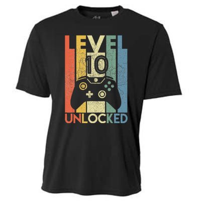 Level 10 Unlocked Funny Video Gamer 10th Birthday Gift Cooling Performance Crew T-Shirt