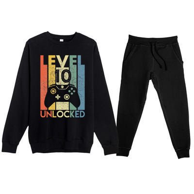 Level 10 Unlocked Funny Video Gamer 10th Birthday Gift Premium Crewneck Sweatsuit Set