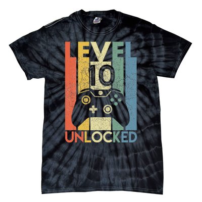 Level 10 Unlocked Funny Video Gamer 10th Birthday Gift Tie-Dye T-Shirt