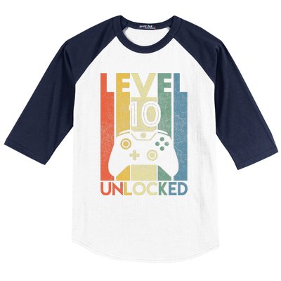 Level 10 Unlocked Funny Video Gamer 10th Birthday Gift Baseball Sleeve Shirt